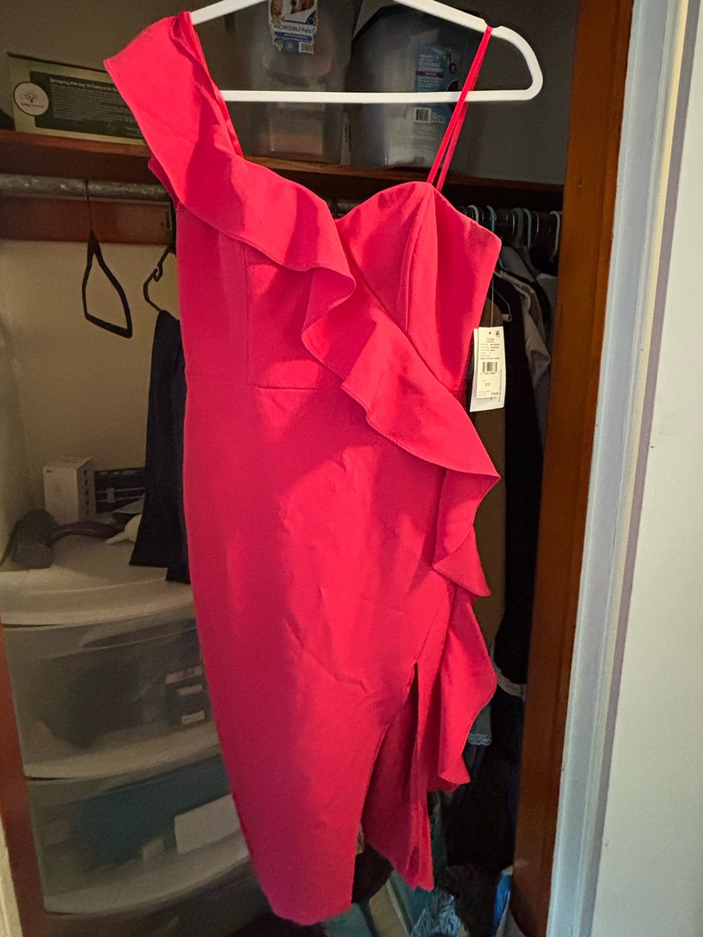 Hot Pink Midi One-Shoulder Cocktail Dress